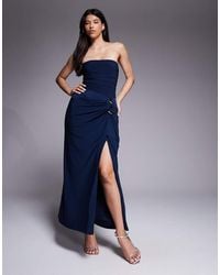 Forever New - Slinky Ruched Bandeau D Ring Side Detail Slit Front Midaxi Dress - Lyst