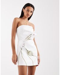 JW PEI - Bandeau 3D Orchid Floral Printed Applique Tailored Mini Dress - Lyst