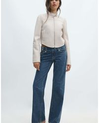 Stradivarius - Cropped Leather Effect Biker Jacket - Lyst