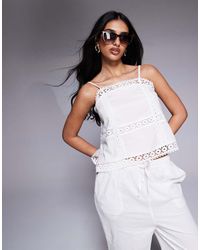 River Island - Top De Tirantes Con Inserto De Encaje De (Parte De Un Conjunto) - Lyst