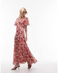 TOPSHOP - Chiffon Flutter Sleeve Maxi Dress - Lyst