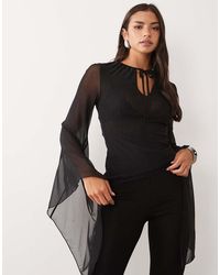 ASOS - Mesh Asymmetric Hem Draped Sleeve Key Hole Mesh Top - Lyst