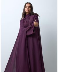 Iyal - Chiffon High Neck Boho Caped Kaftan Maxi Dress - Lyst