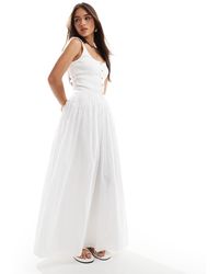 ASOS - Maxi Jurk Met Lage Ronde Hals, Knopen, Geribbeld Lijfje En Poplin Rok - Lyst