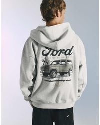 Pull&Bear - Felpa Con Cappuccio E Zip Pallido Mélange Con Scritta Ford - Lyst
