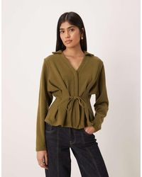 ASOS - Supersoft Tie Detail Cinched Long Sleeve Polo Top - Lyst