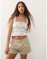 Miss Selfridge - Shirred Tie Front Top - Lyst