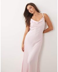 Vila - Halter Cowl Neck Satin Maxi Dress - Lyst