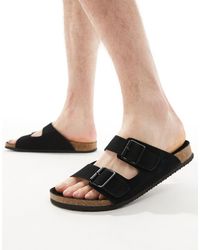 ASOS - – sandalen aus em wildlederimitat mit zwei riemen und korksohle - Lyst