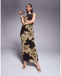 ASOS - Oversized Maxi Jurk Van Mesh Met Bloemenprint En Rechte Hals - Lyst