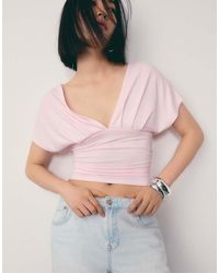 Stradivarius - Top With Gathered V-neckline - Lyst