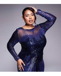 Goddiva - Curve Long Sleeve Aztec Sequin Maxi Dress - Lyst