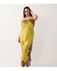 ASOS - Asos Design Curve Satin Lace Applique Midi Dress - Lyst