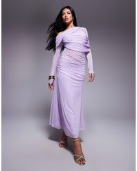 ASOS - Long Sleeve Slouchy Bardot Mesh Mix Maxi Dress - Lyst