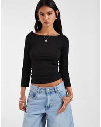 Pieces - Boat Neck 3/4 Sleeve Top - Lyst