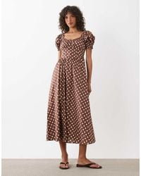 New Look - Polka Dot Milkmaid Midi Dress - Lyst
