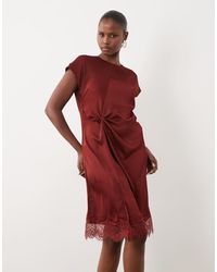 Vero Moda - Ruched Detail Mini Dress With Lace Trim - Lyst