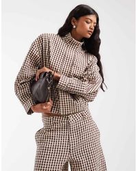 ASOS - Co-Ord Bomber Con Collo A Imbuto A Quadri Marroni - Lyst