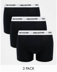 Only & Sons - Pack De 3 Calzoncillos Negros Con Cinturilla Blanca Con Logo De - Lyst