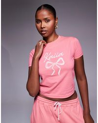 Kaiia - Crop top d'ensemble avec manches courtes, col ras - Lyst