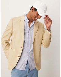 ASOS - Americana De Corte Slim De Mezcla De Algodón Y Lino De -Neutro - Lyst