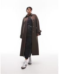 TOPSHOP - Curve Long-lined Belted Brushed Trench Coat - Lyst