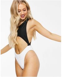 Missguided Crinkle Cut Out Knot Side Swimsuit - White