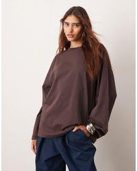 ARRANGE - T-shirt oversize en coton à manches longues - chocolat - Lyst