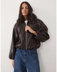 New Look - Faux Leather Bomber With Faux Fur Collar - Lyst