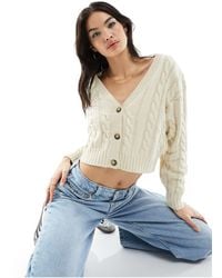 Monki - Cropped Cable Knit Cardigan - Lyst