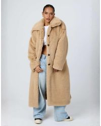 Aria Cove - Faux Fur Button Detail Collared Belted Maxi Coat - Lyst