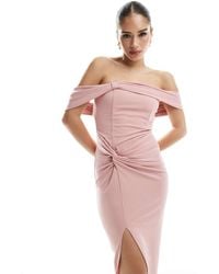 TFNC London - Bridesmaid Fallen Shoulder Maxi Dress With Split - Lyst