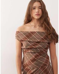 Reclaimed Vintage - Plaid Print Tailored Off Shoulder Top - Lyst