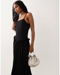ASOS - Straight Neck Midi Cami Dress With Waist Frill - Lyst