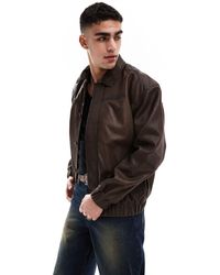 ASOS - Oversized Real Leather Harrington Jacket - Lyst