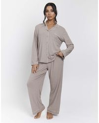 Loungeable - Rib Long Sleeve Traditional Shirt And Long Pant - Lyst