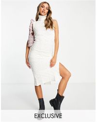 Missguided Sleeveless Cable Knit Roll Neck Dress - White