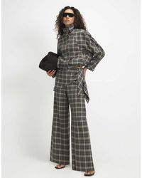 River Island - Scarf Detail Check Wide Leg Trousers - Lyst