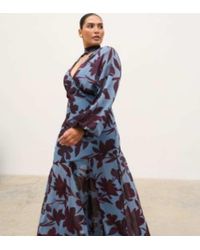 Pretty Lavish Curve - Chiffon V Neck Scarf Detail Long Sleeve Maxi Dress - Lyst