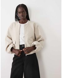 Vila - Textured Clean Collarless Bomber Jacket - Lyst
