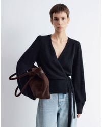 & Other Stories - Mohair & Wool Blend Hairy Yarn Wrap Cardigan With Puff Sleeves - Lyst