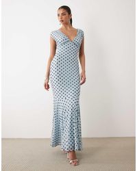 ASOS - V Neck Fishtail Polka Dot Print Maxi Dress - Lyst