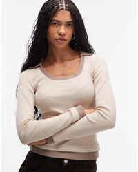 ASOS - Long Sleeve V-neck Top With Collar - Lyst