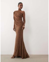 ASOS - Draped One Shoulder Maxi Dress With Hotfix Embellished Skirt - Lyst