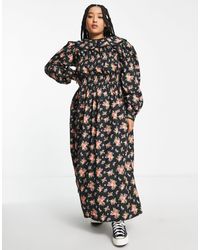 Reclaimed (vintage) - Vestido largo amplio con estampado floral y solapas - Lyst