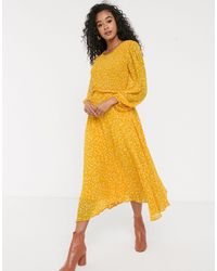 Ghost Margot Georgette - Midi-jurk Met Gesmokte Borst - Geel