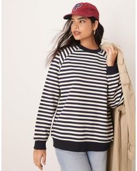 ASOS - Oversized Stripe Long Sleeve Sweat With Pink Rib - Lyst