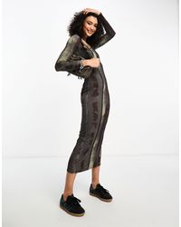 Collusion - Square Neck Abstract Print Maxi Dress - Lyst
