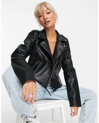 Noisy May - Faux Leather Look Biker Jacket - Lyst