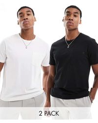 French Connection - Pack De 2 Camisetas De Color Negro Y Blanco Con Bolsillo De French Connection - Lyst